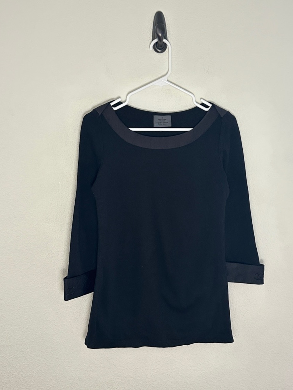 *Unavailable* Chanel Uniform Top Womens S Black Quilted CC Logo Scoop Neck 3/4